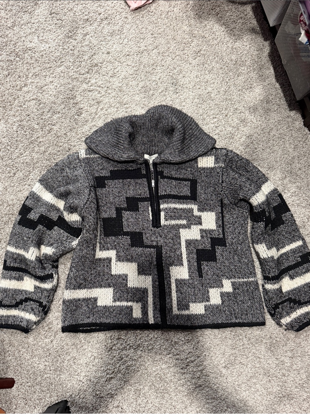 Z Supply Gray Black Cream Geometric Half-Zip Cardigan Sweater